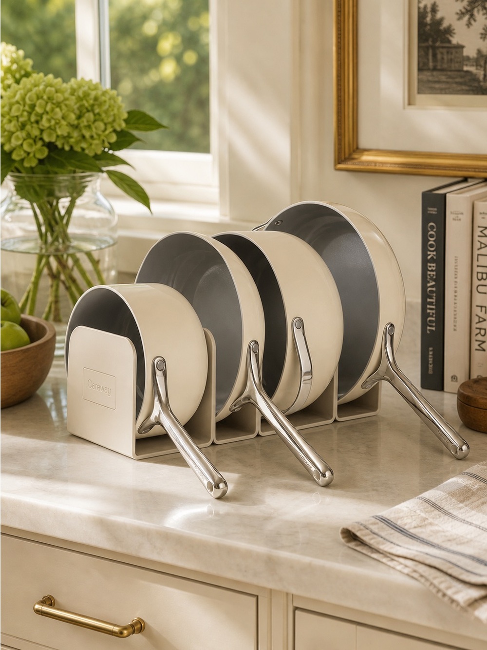 Caraway Magnetic Pan Organizers Set of 4 – Cream – Brand New